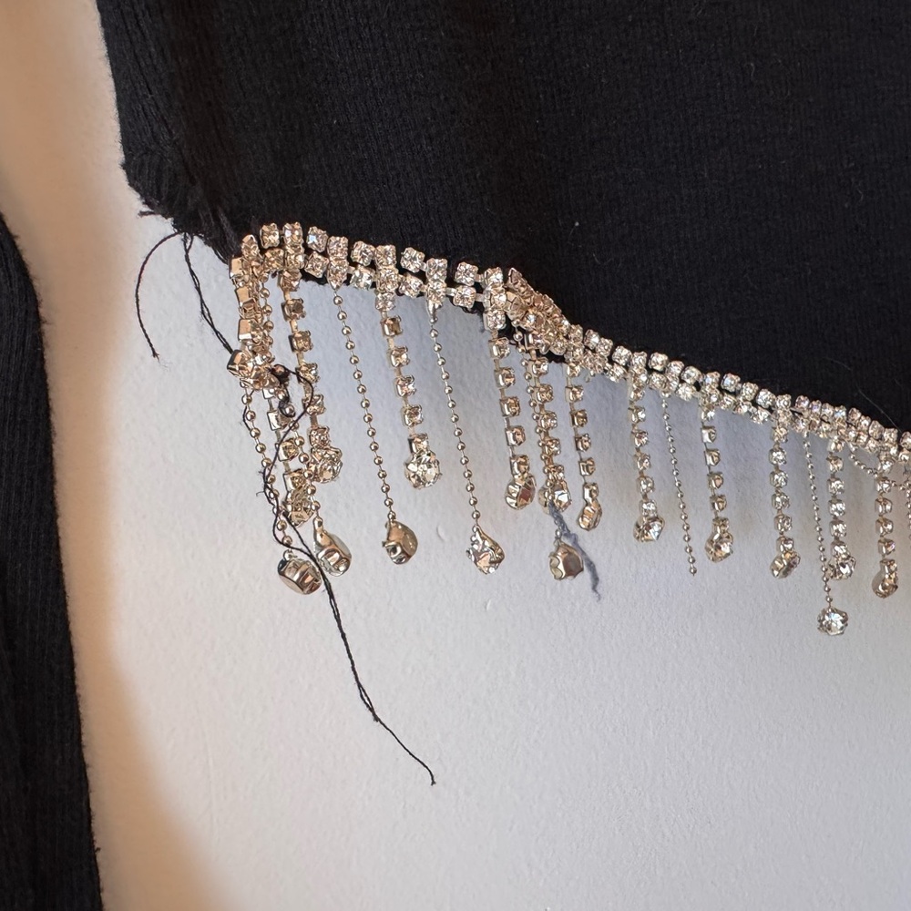 Elegant Black Long Sleeve Top with Beaded Rhinestones Size L - Picture 6 of 6